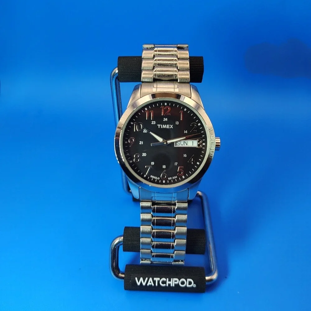 2018 Timex Mens Day-Date Black Dial Quartz Watch‎ Stainless Steel Fully Restored